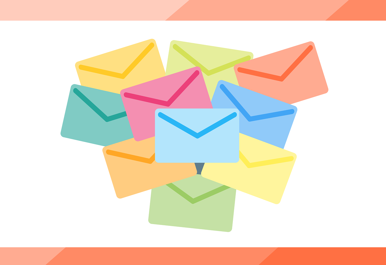 Email represented by several colors of envelopes