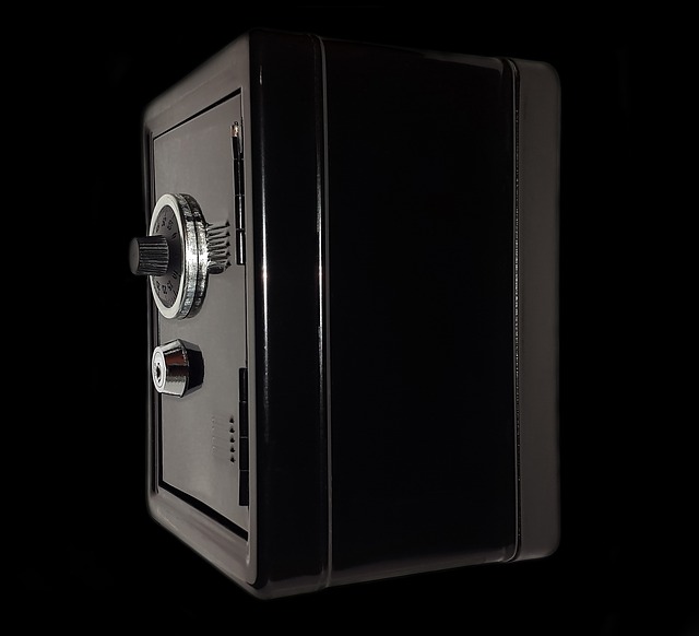 black safe with a silver dial