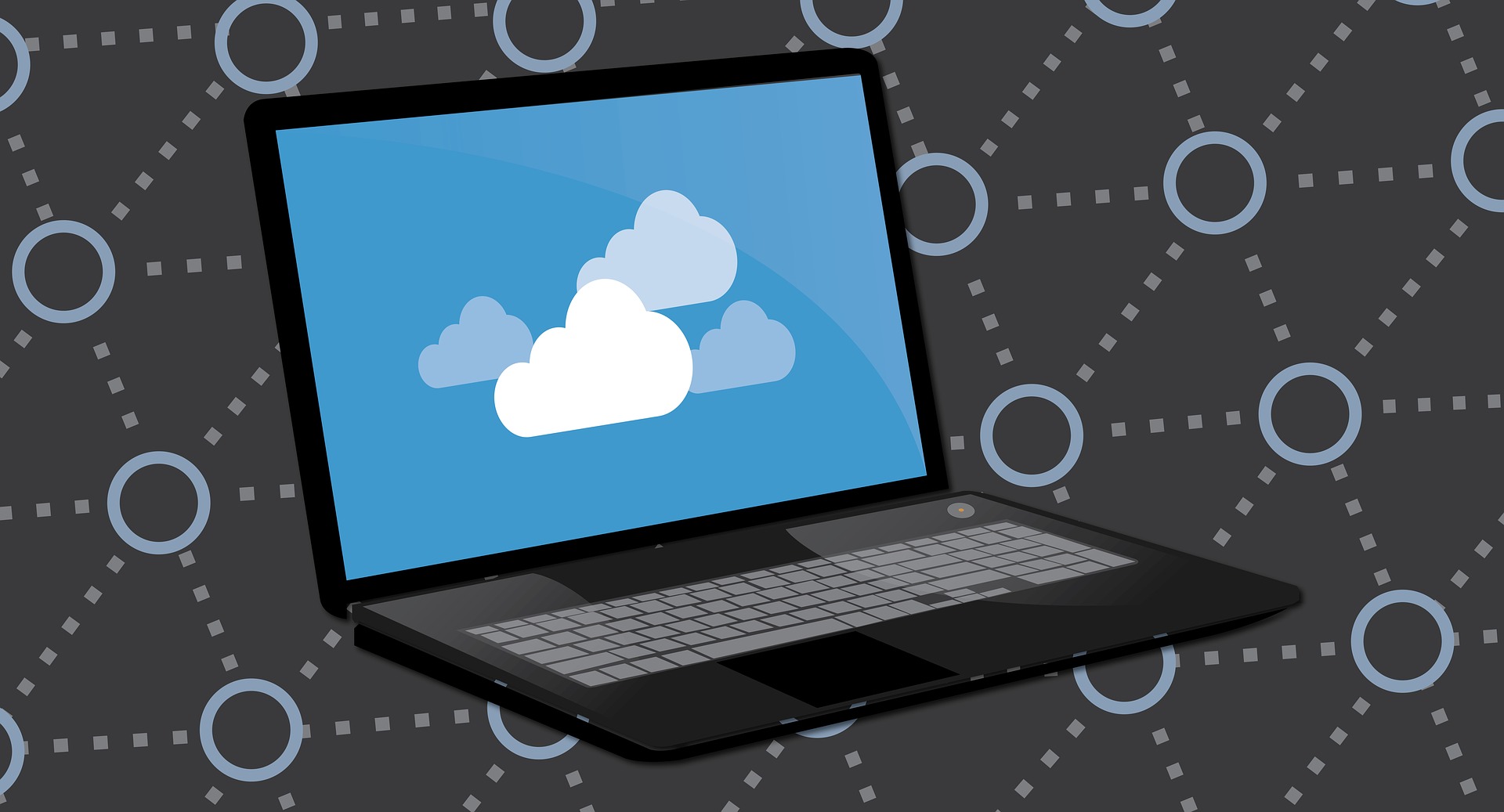 computer screen showing clouds to depict cloud backup