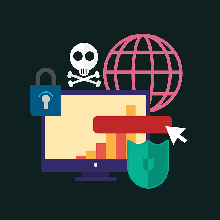 Skull and crossbones, padlock, shield, Internet