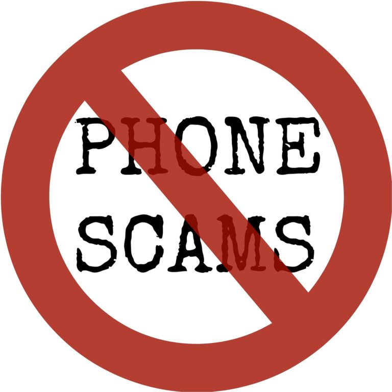 tghe words "phone scam" with a red circle and line through it