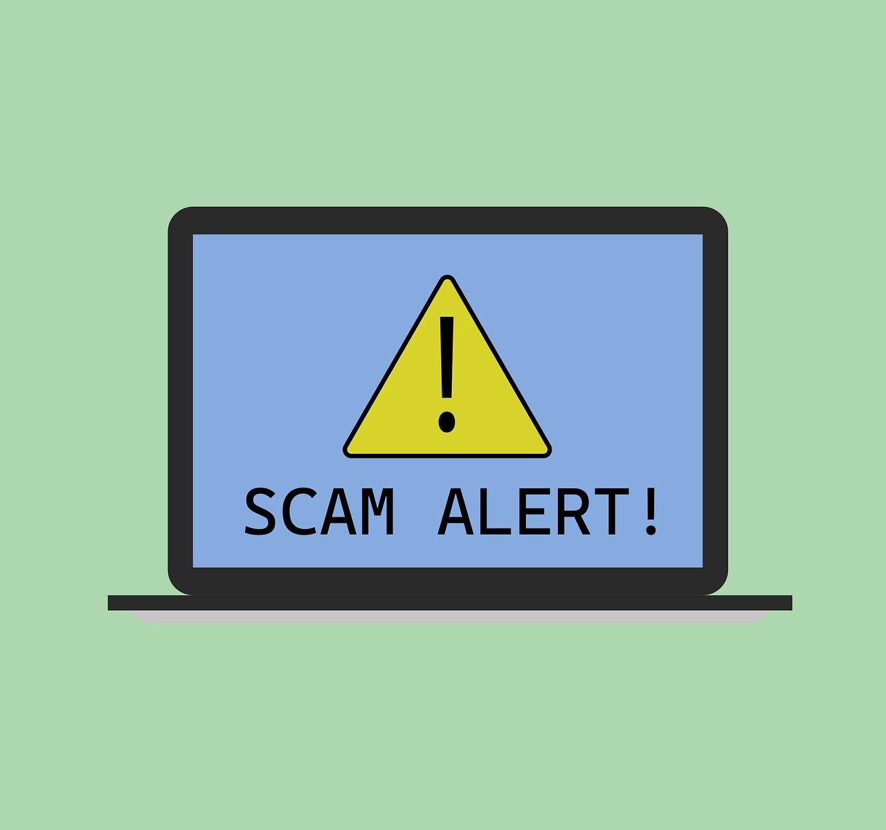 Laptop screen with "Scam Alert!" warning