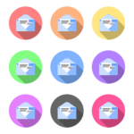 Nine envelopes with each in a different color circle