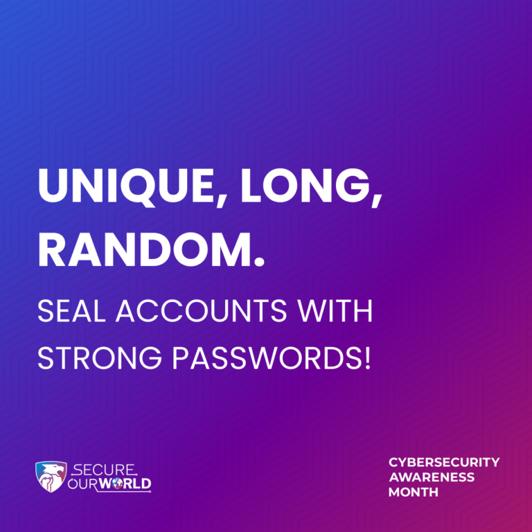 Statement that passwords must be unique, long, and random