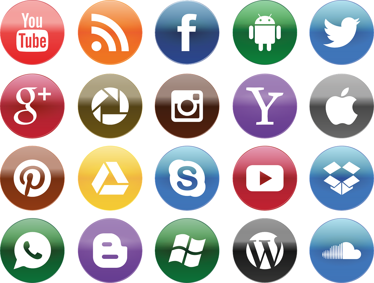 Image shows icons for the most known social media technologies