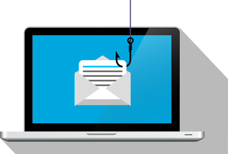 Laptop screen with a fish hook in an email