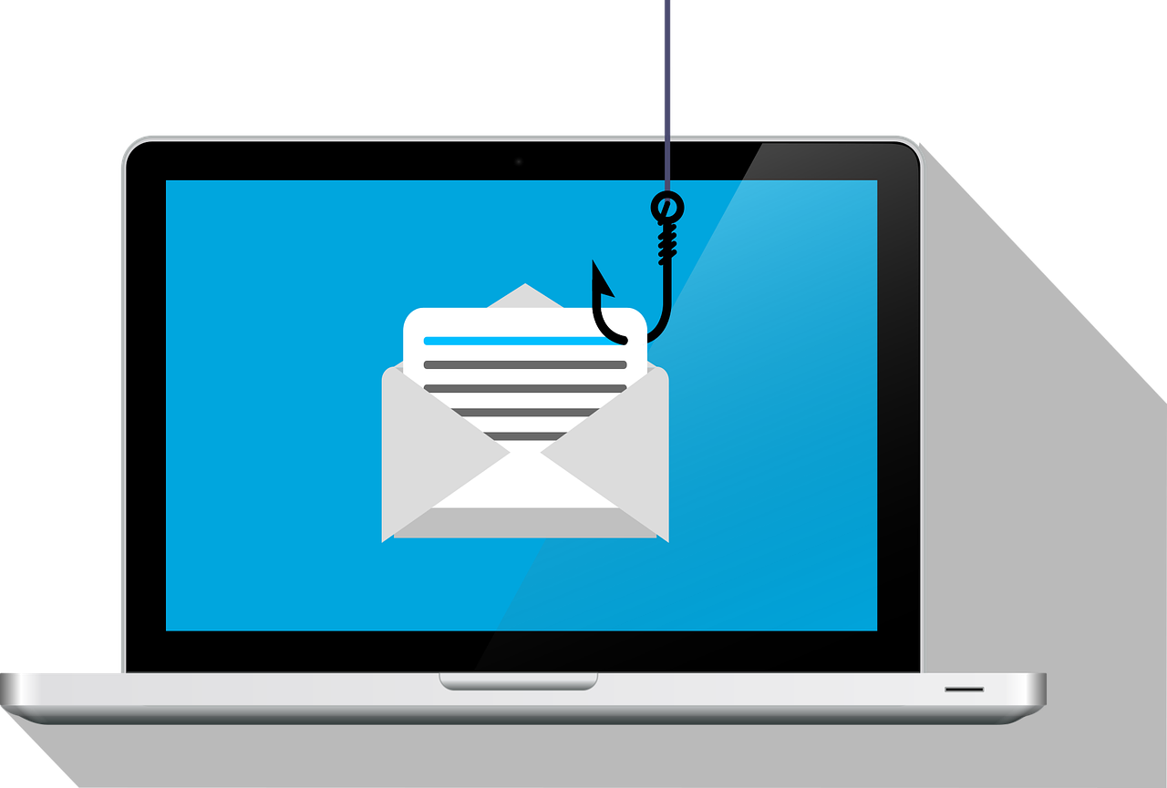Laptop screen with a fish hook in an email