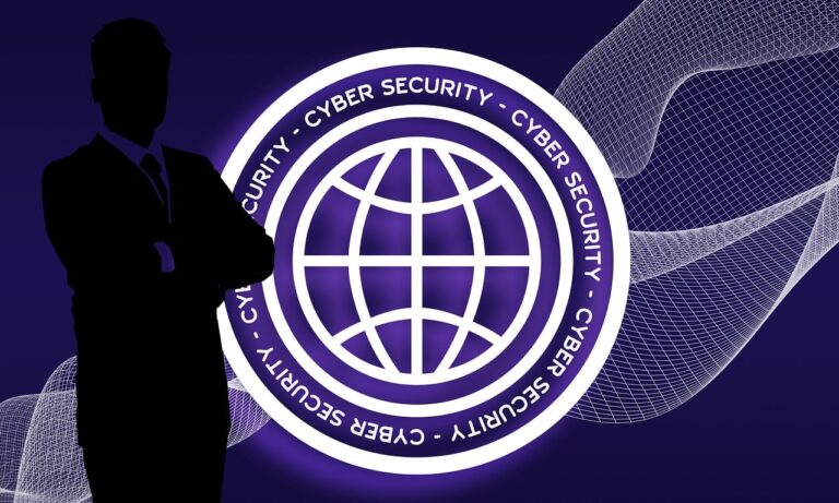 shadow of a man in front of a cybersecurity emblem