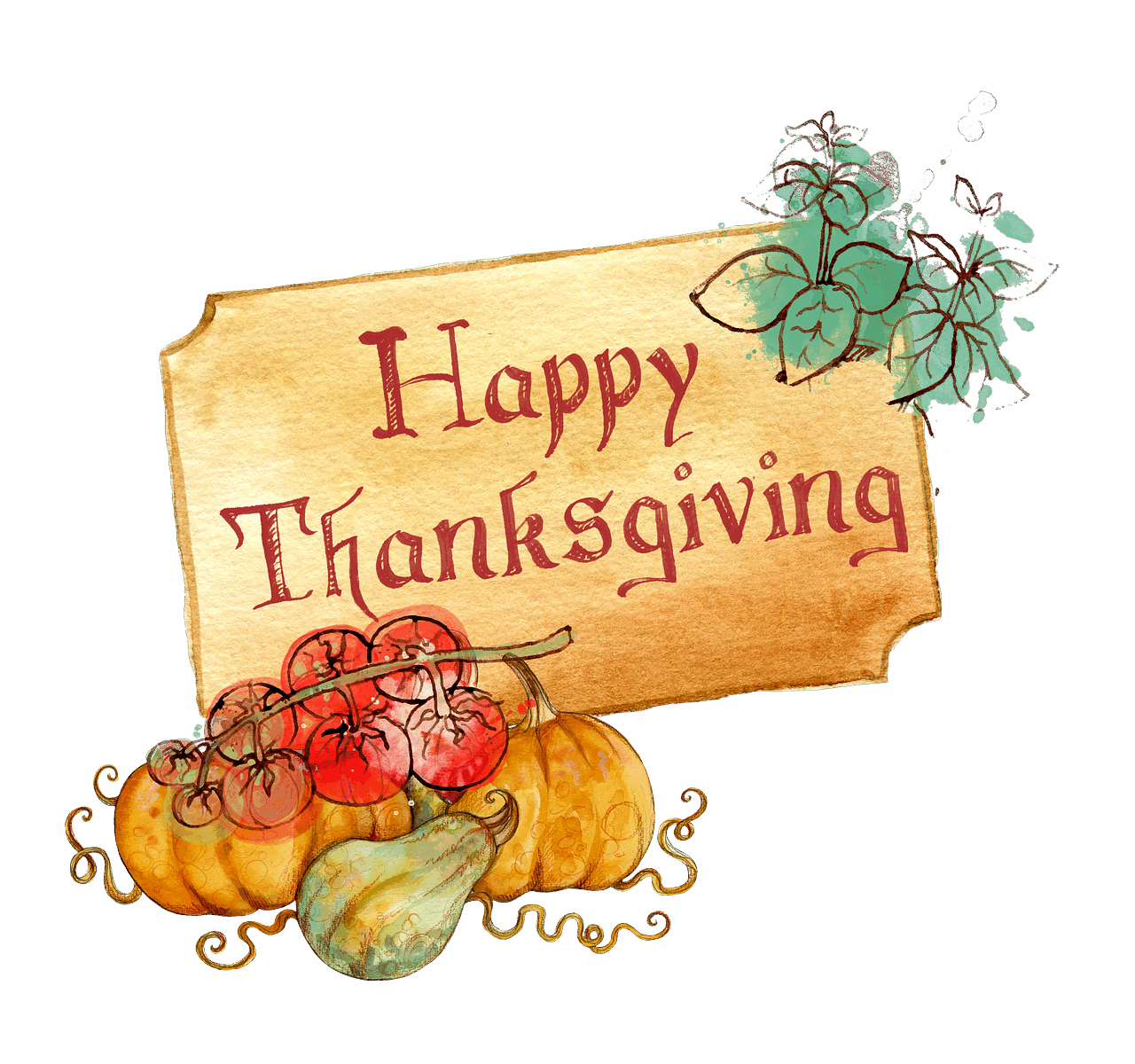 drawing with pumpkins and a Happy Thanksgiving sign