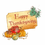 drawing with pumpkins and a Happy Thanksgiving sign