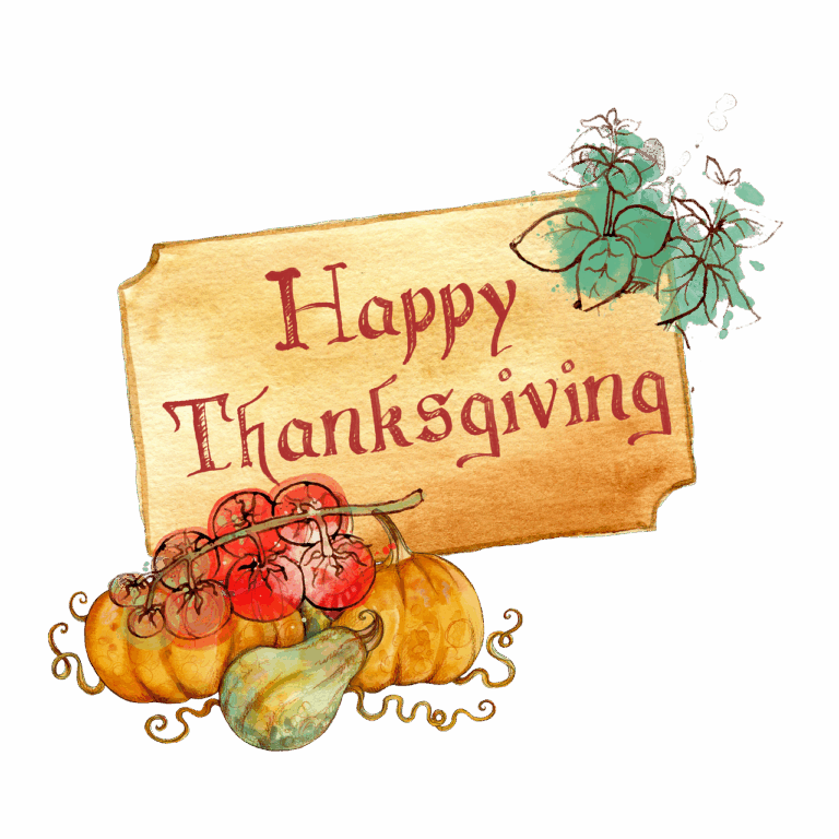 drawing with pumpkins and a Happy Thanksgiving sign