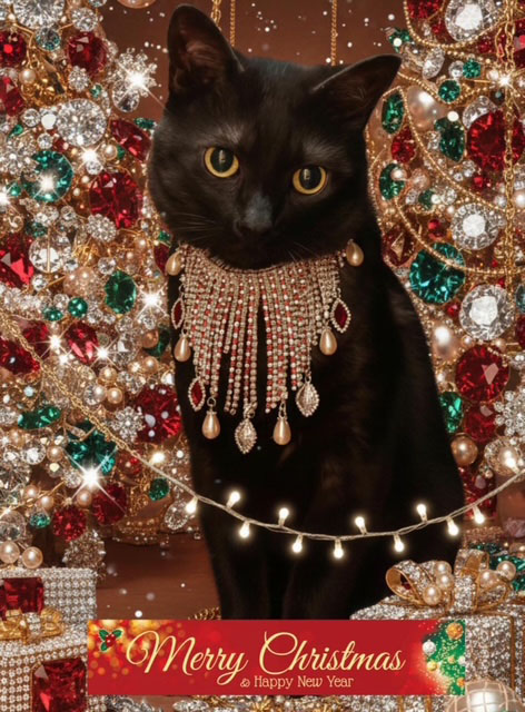 Christmas card with Gracie, the UTIA Chief Information Security Kitty