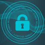 Circle with a padlock inside and the words "Cyber Security all around the lock