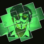 various photos put together to show a scam hacker with anonymous mask