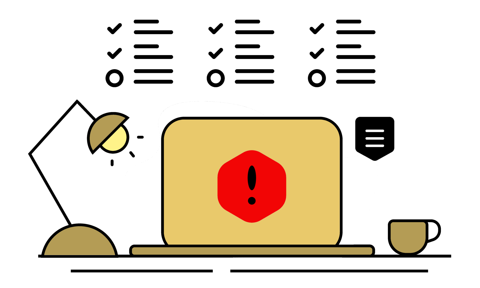 drawing of a laptop screen with an alert