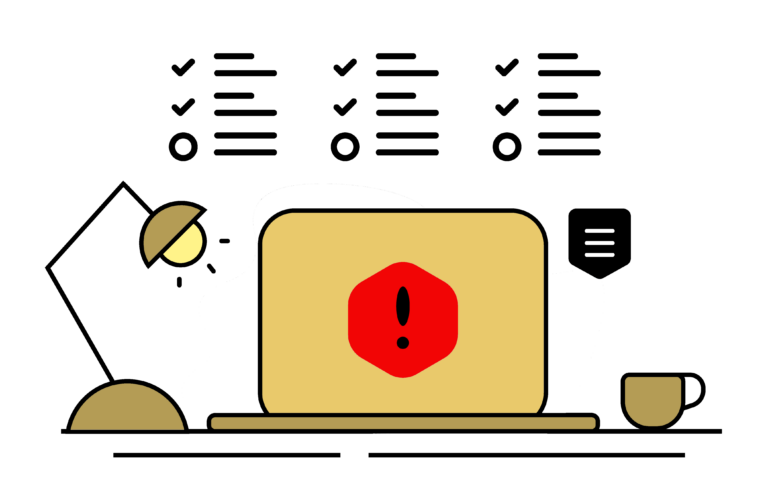 drawing of a laptop screen with an alert