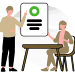 one person is teaching someone sitting at a desk