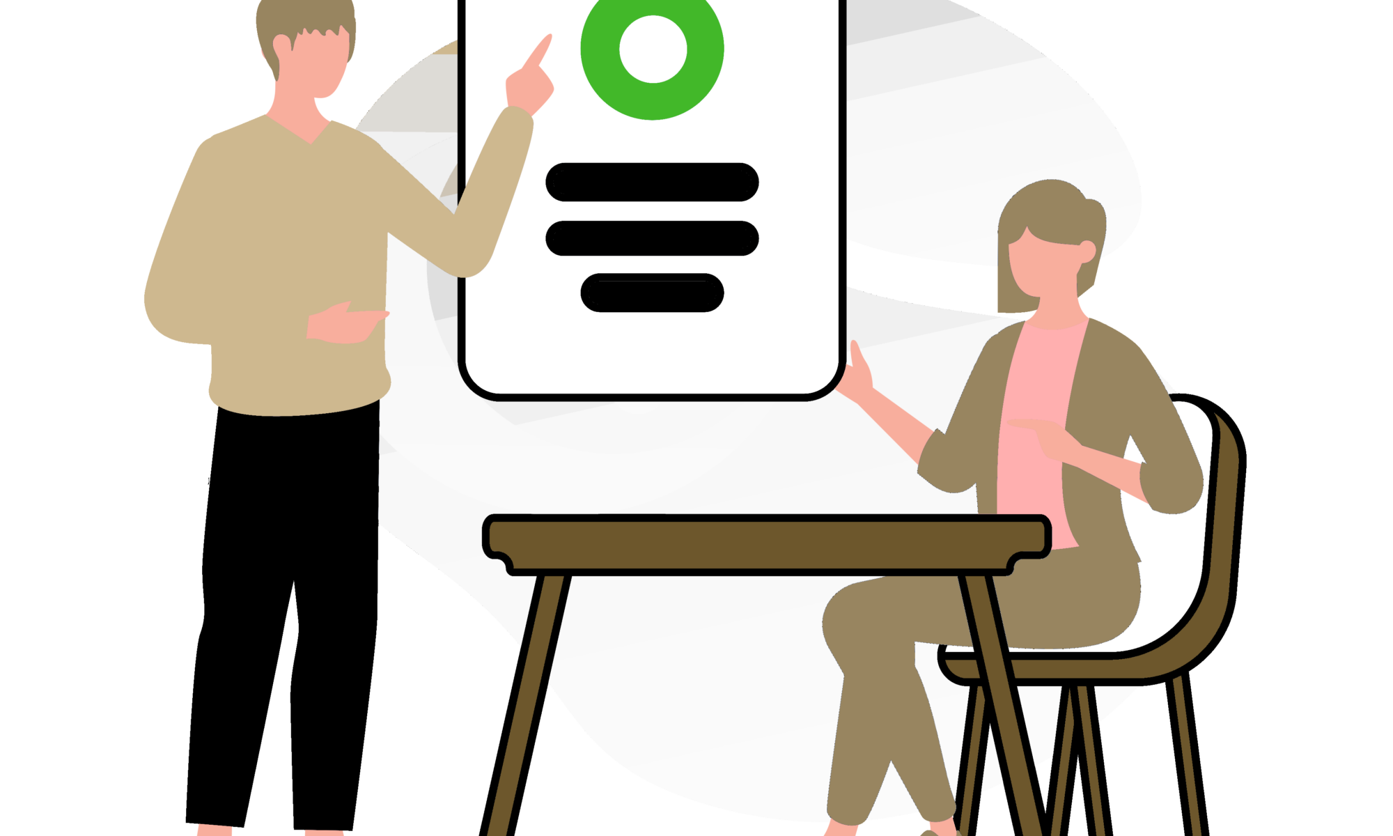 one person is teaching someone sitting at a desk